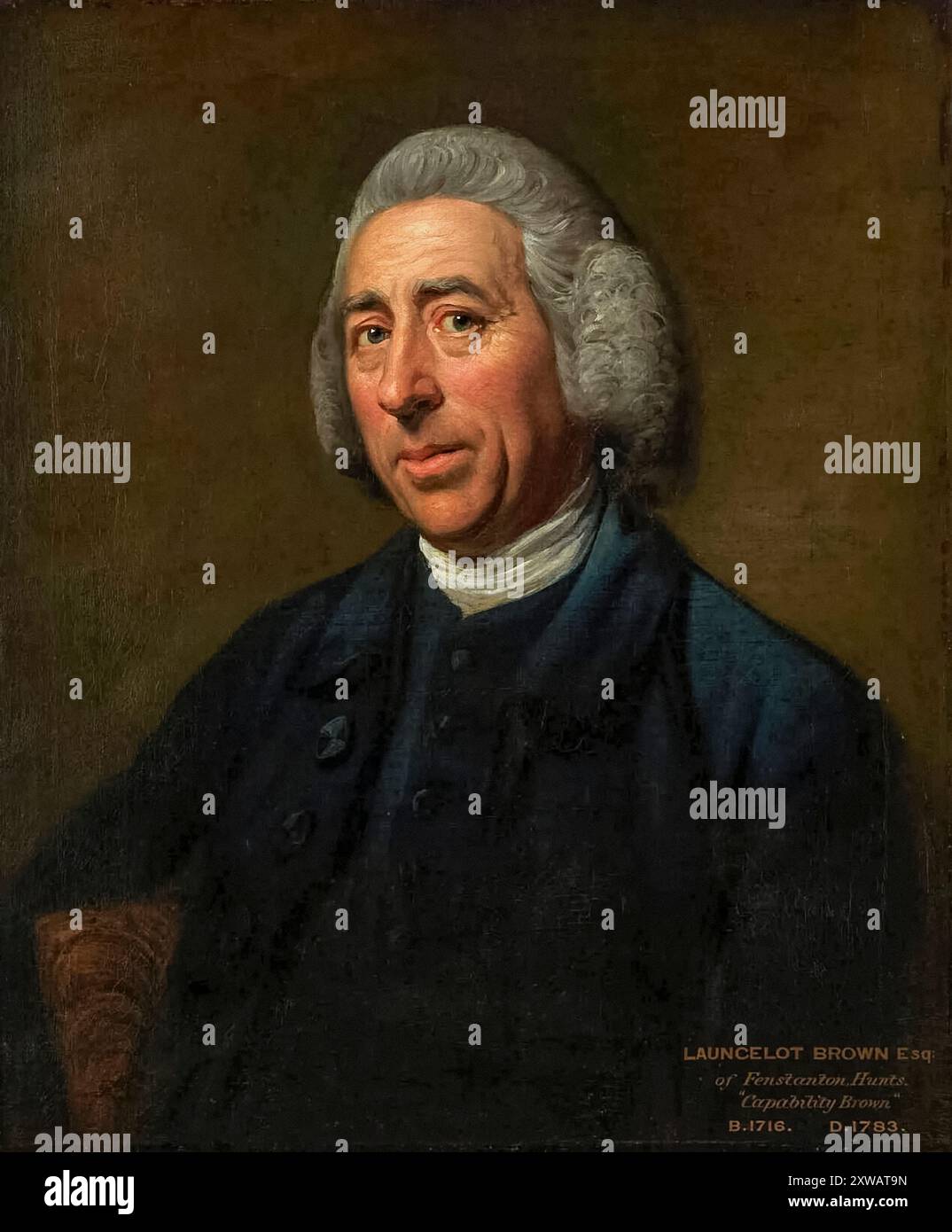 Capability Brown (Lancelot 'Capability' Brown) (1716-1783) jardinier et architecte paysagiste anglais renommé qui a conçu plus de 170 jardins entourant les plus belles maisons de campagne et domaines de Grande-Bretagne. Portrait du peintre anglais Nathaniel Dance-Holland (1735-1811) peint vers 1773. Banque D'Images