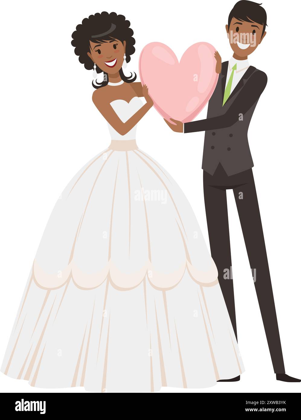 La mariée et le marié tiennent le cœur. Icône de dessin animé de mariage Illustration de Vecteur