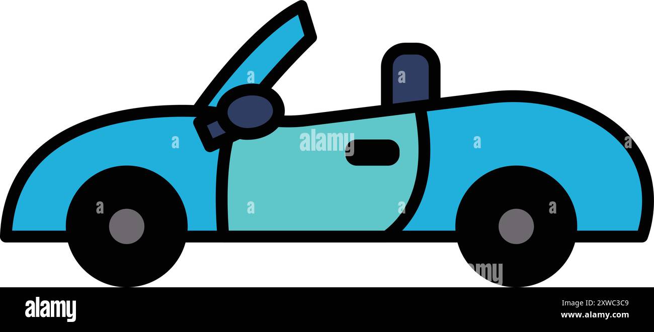 Un dessin noir et blanc d'une voiture avec le haut vers le bas. La voiture est un cabriolet et a un design élégant. La scène est détendue et insouciante, car la voiture est op Illustration de Vecteur