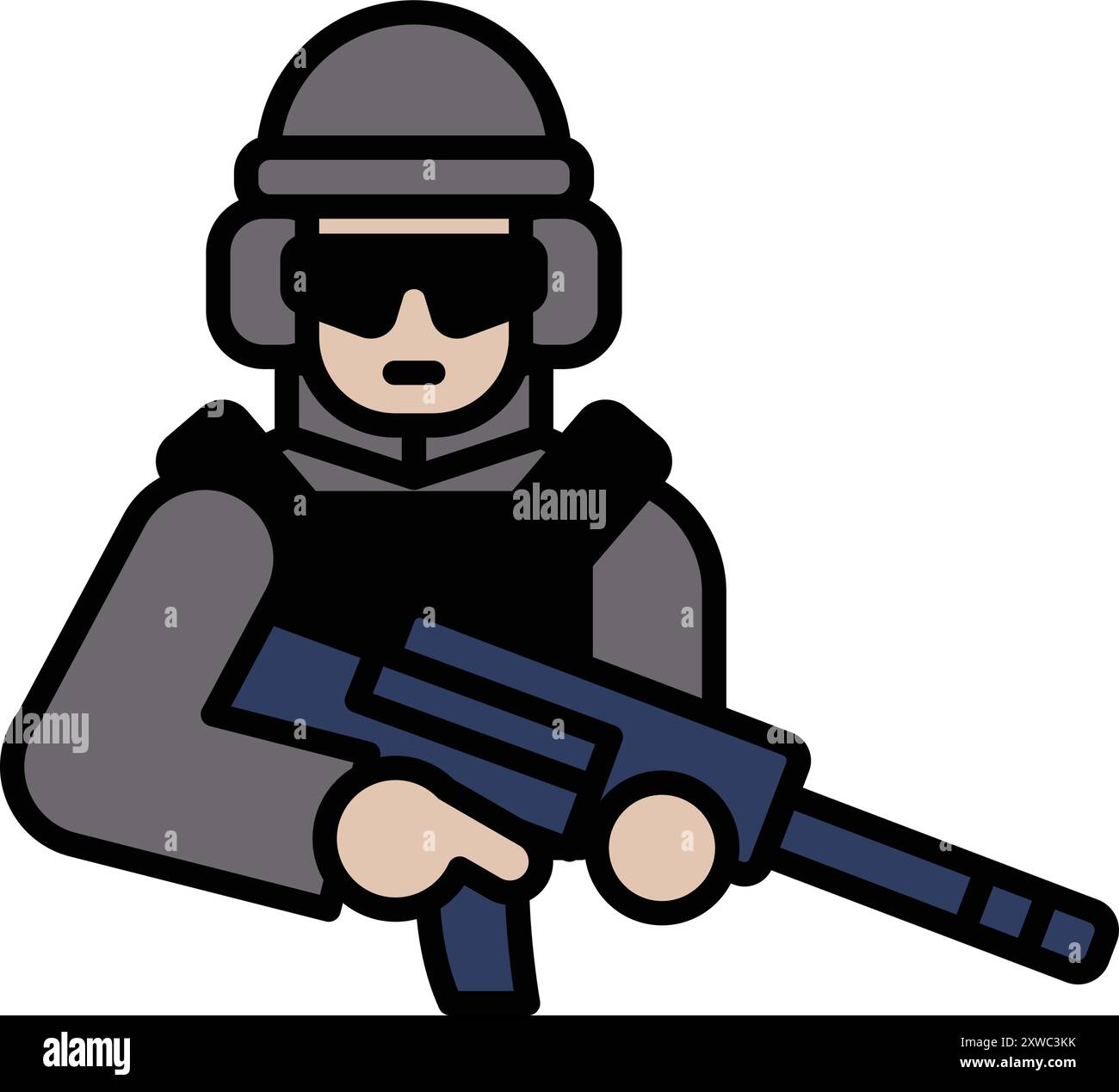 Un soldat tient une arme et porte un casque. Notion de devoir et de disponibilité à agir Illustration de Vecteur