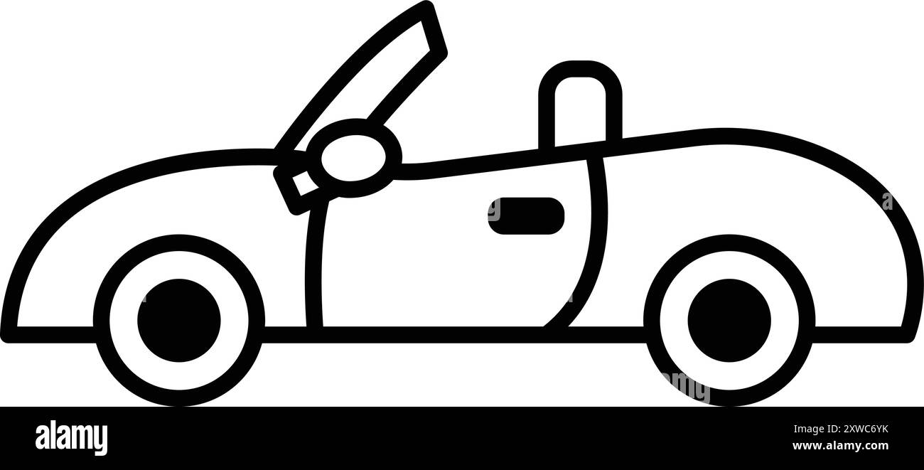 Un dessin noir et blanc d'une voiture avec le haut vers le bas. La voiture est un cabriolet et a un design élégant. La scène est détendue et insouciante, car la voiture est op Illustration de Vecteur