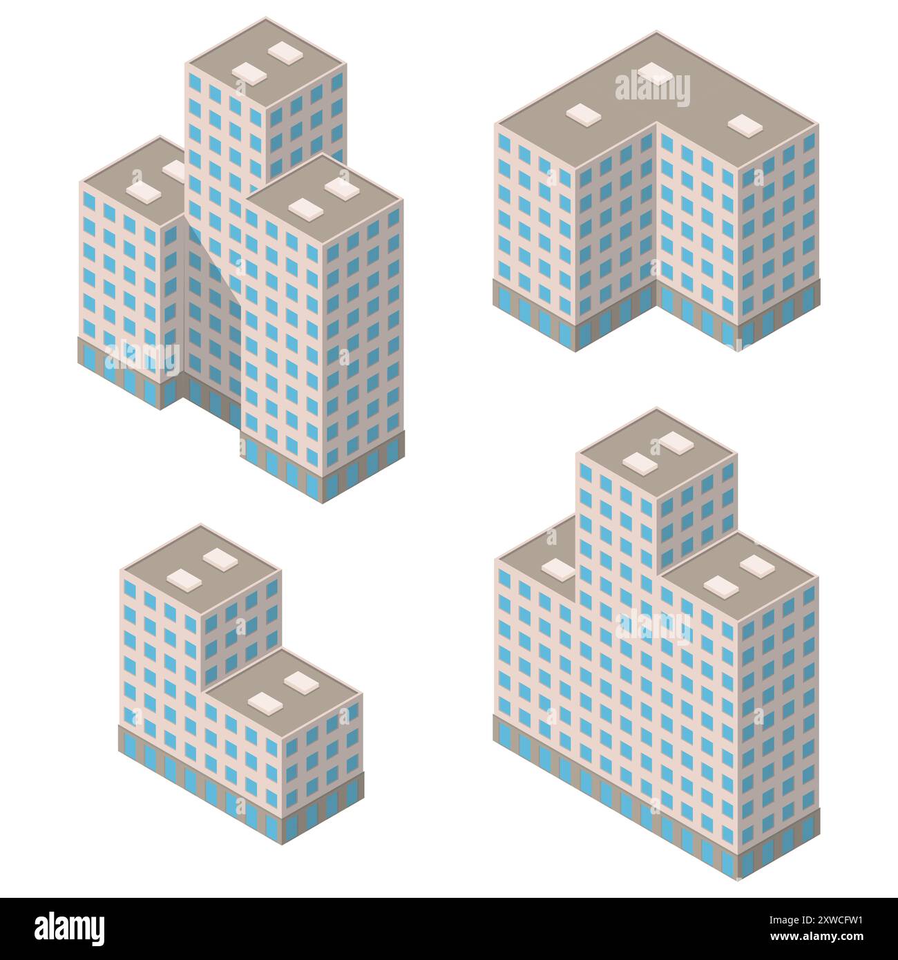 Ensemble de bâtiments isométriques modernes. Cartes de ville isométriques. Illustration vectorielle. SPE 10. Illustration de Vecteur