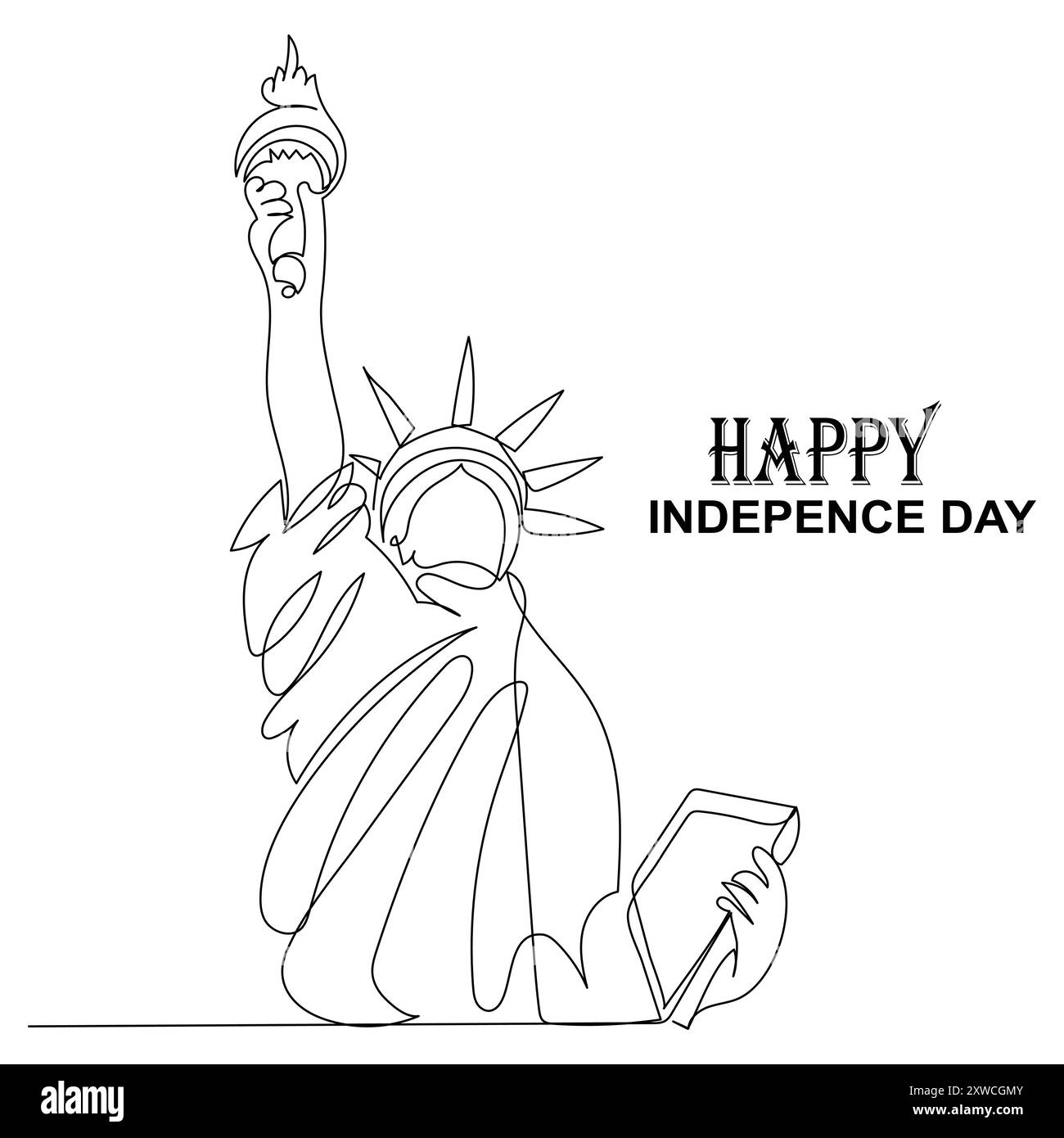 Dessin continu d'une ligne 4 juillet Happy Independence Day illustration graphique vectorielle de dessin d'une seule ligne Illustration de Vecteur