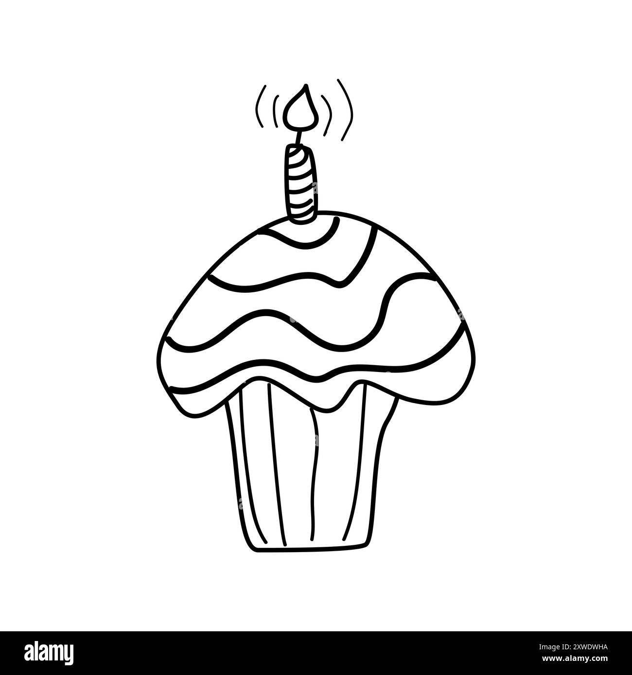 Illustration vectorielle de doodle de gâteau avec des bougies. Objet isolé pour la conception de célébration. Gâteau anniversaire. Illustration de Vecteur