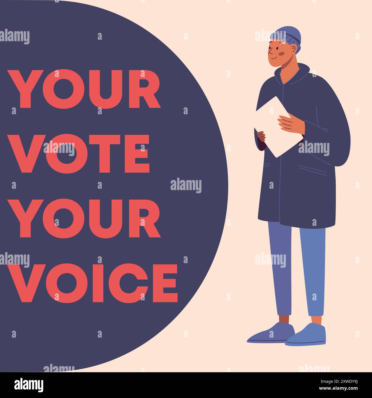 Illustration d'un jeune homme à la peau foncée votant le jour de l'élection. La scène du processus démocratique Illustration de Vecteur