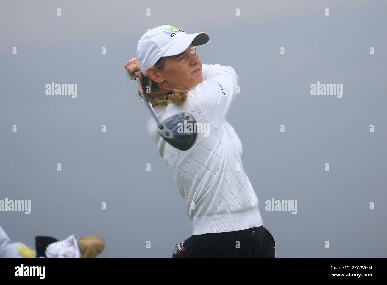 19 août 2024 ; Old course à St Andrews, St Andrews, Fife, Écosse ; AIG Womens Open Golf, jour d'entraînement 1 ; Sarah Schmelzel des États-Unis a fait une partie du dix-septième trou de l'Old course, St Andrews Links lors d'une ronde d'entraînement à l'AIG Women's Open Banque D'Images