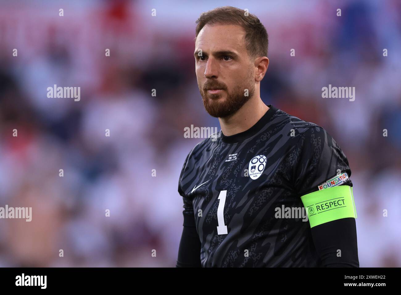 Cologne, Allemagne, 25 juin 2024. Jan Oblak, de Slovénie, regarde pendant le match des Championnats d'Europe de l'UEFA au stade de Cologne, à Cologne. Le crédit photo devrait se lire : Jonathan Moscrop / Sportimage Banque D'Images