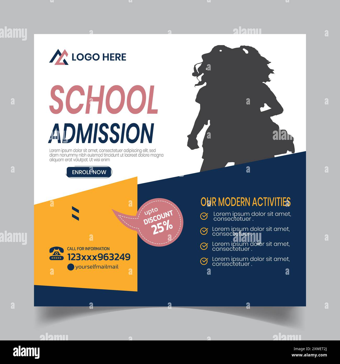 Trending Artistic School admission social Media Post Design Templates Illustration de Vecteur