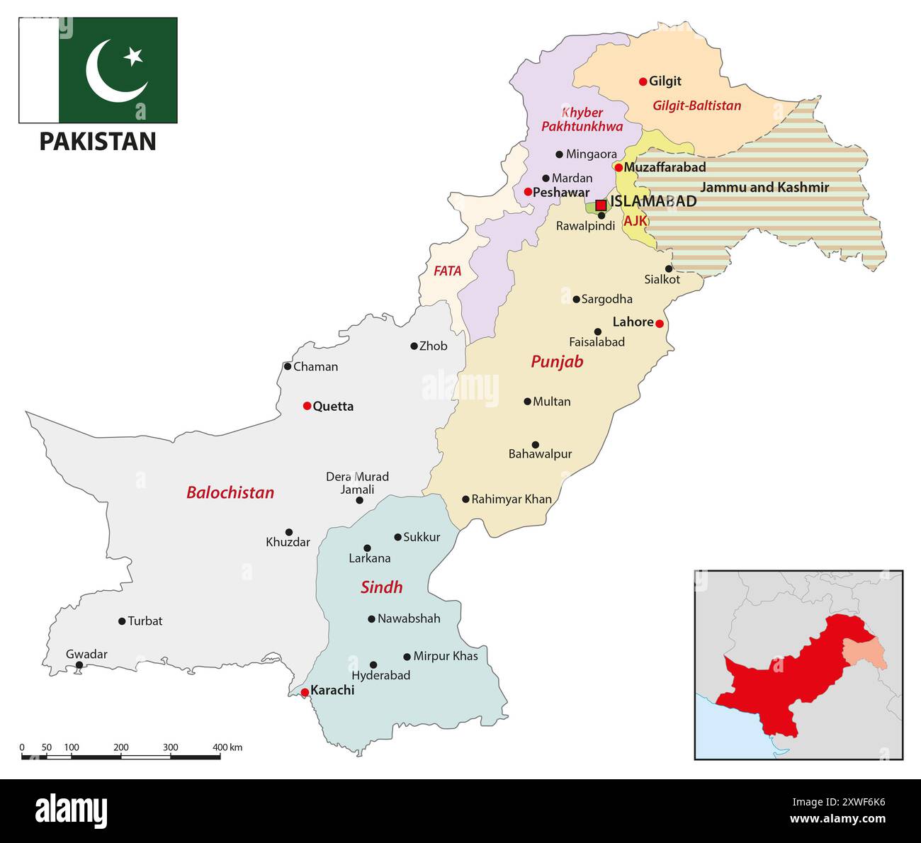 Carte administrative de la République islamique du Pakistan Banque D'Images