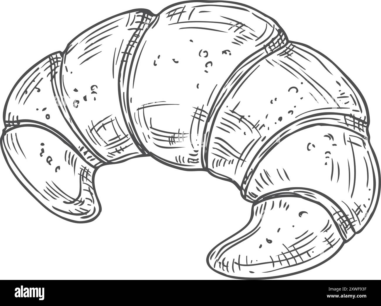 Gravure de croissants. Croquis de pâtisserie Café. Cuisine française Illustration de Vecteur