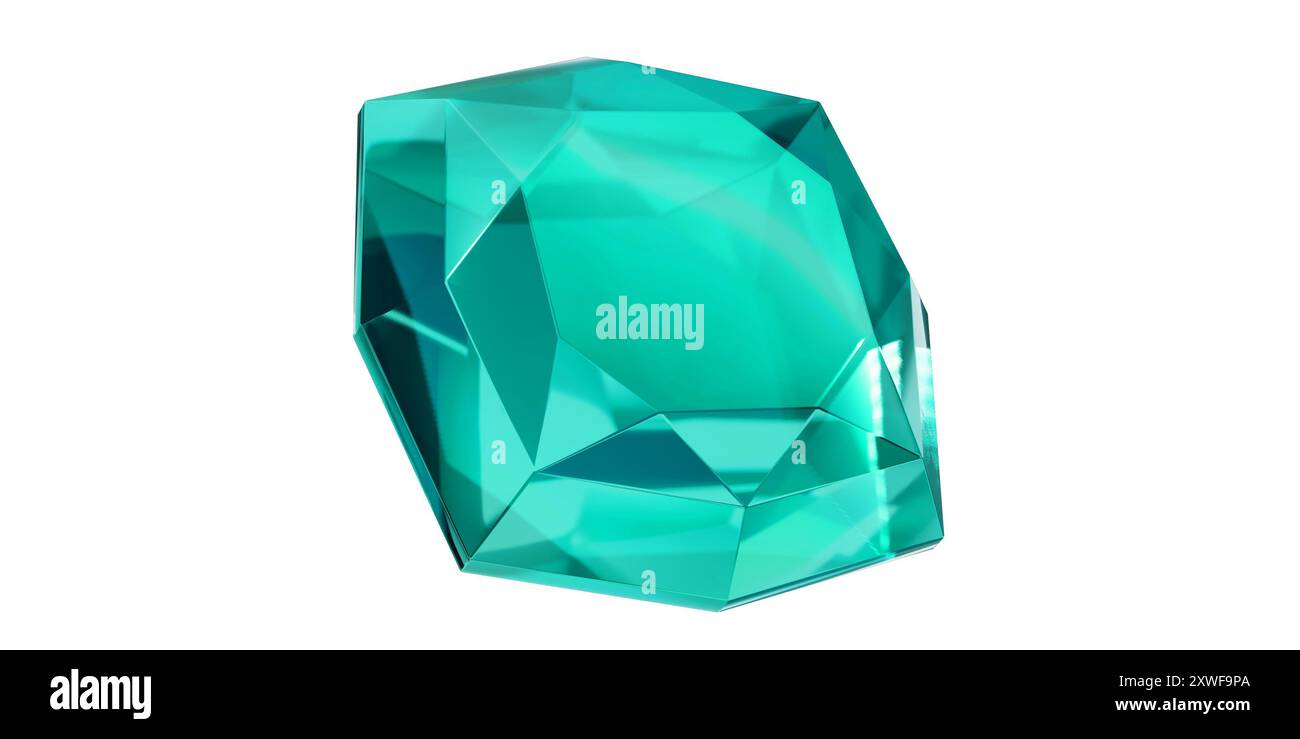Aigue-marine gemme sur fond transparent, diamant gemme turquoise isolé. Banque D'Images