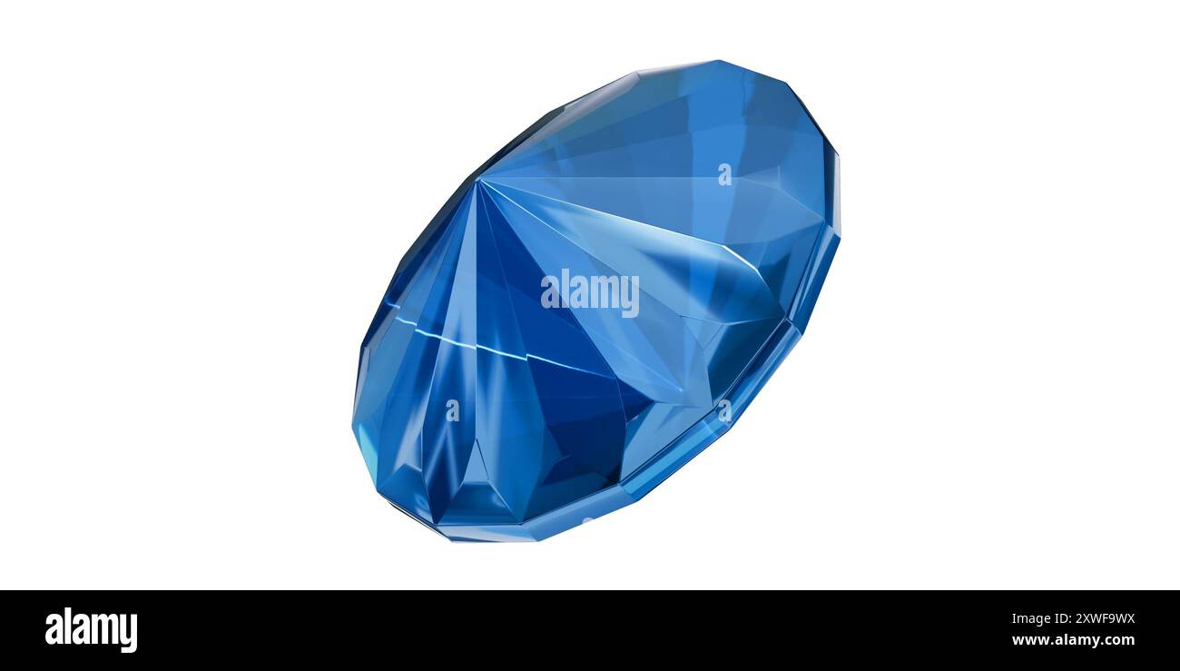 Saphir Gem sur fond transparent, diamant gemme bleu isolé. Banque D'Images