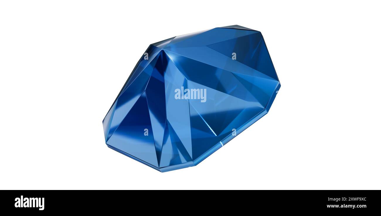 Saphir Gem sur fond transparent, diamant gemme bleu isolé. Banque D'Images
