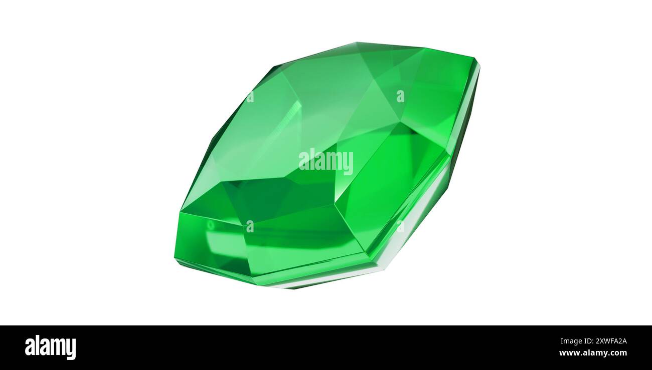 Emerald Gem sur fond transparent, diamant gemme vert isolé. Banque D'Images