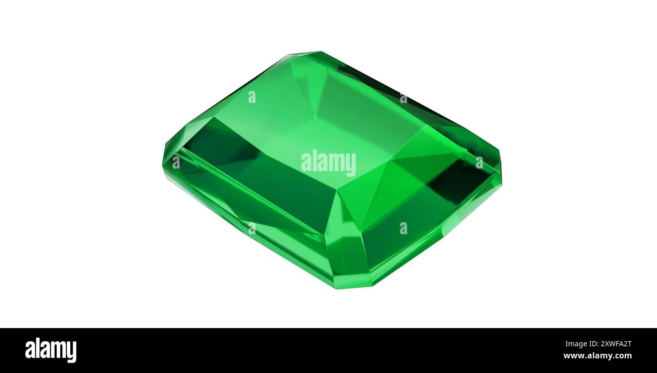 Emerald Gem sur fond transparent, diamant gemme vert isolé. Banque D'Images