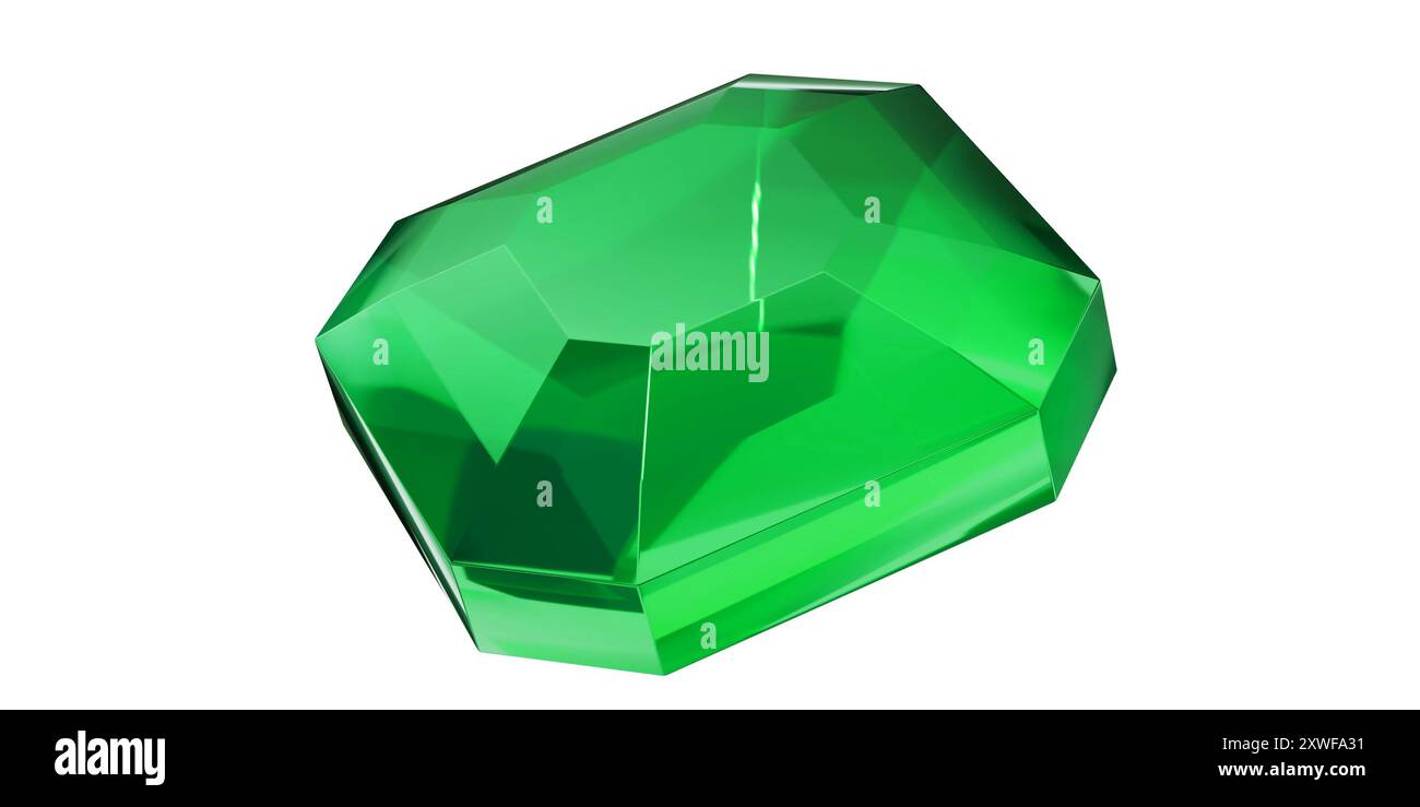 Emerald Gem sur fond transparent, diamant gemme vert isolé. Banque D'Images