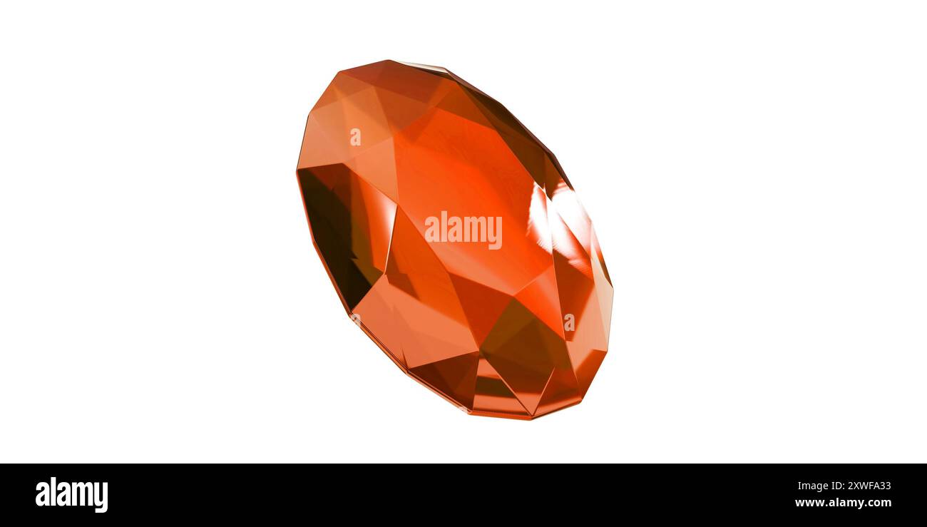 Ambre gemme sur fond transparent, diamant de pierre précieuse orange isolé. Banque D'Images