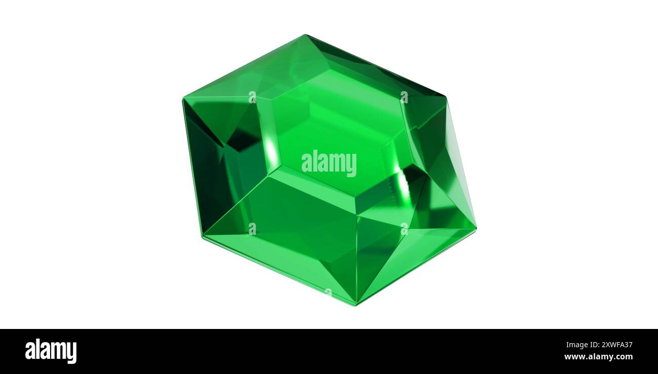 Emerald Gem sur fond transparent, diamant gemme vert isolé. Banque D'Images