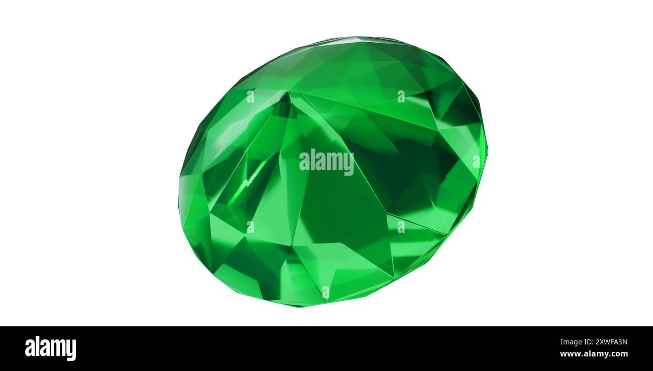 Emerald Gem sur fond transparent, diamant gemme vert isolé. Banque D'Images