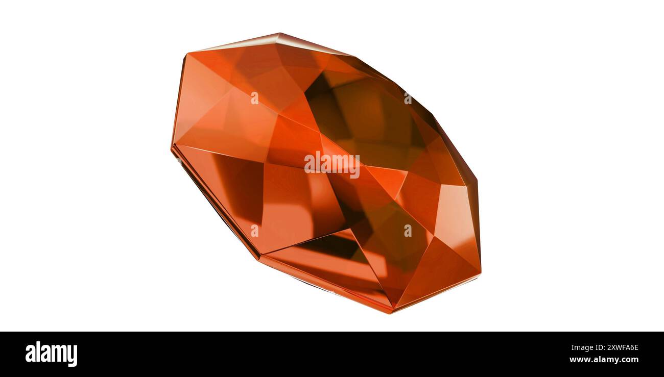 Ambre gemme sur fond transparent, diamant de pierre précieuse orange isolé. Banque D'Images