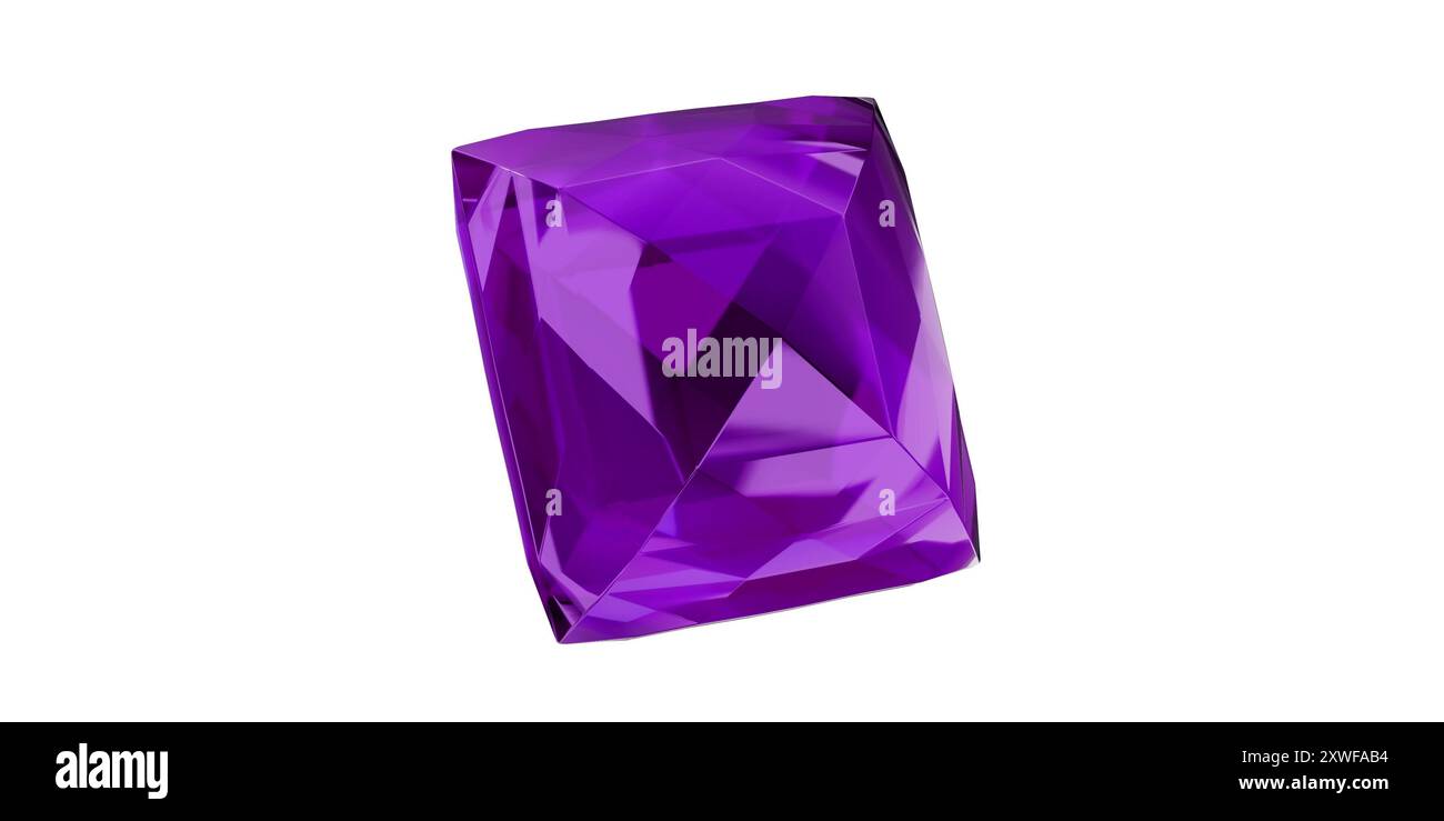 Améthyste gemme sur fond transparent, diamant de pierre précieuse violet isolé. Banque D'Images