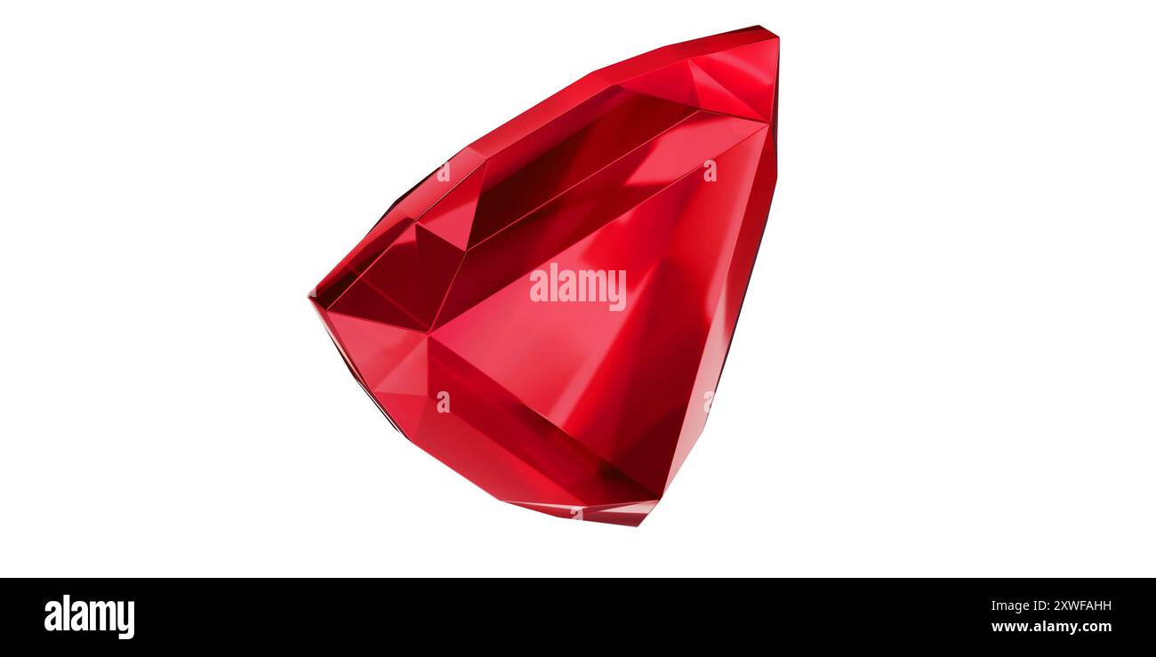 Ruby Gem sur fond transparent, diamant de pierre précieuse rouge isolé. Banque D'Images