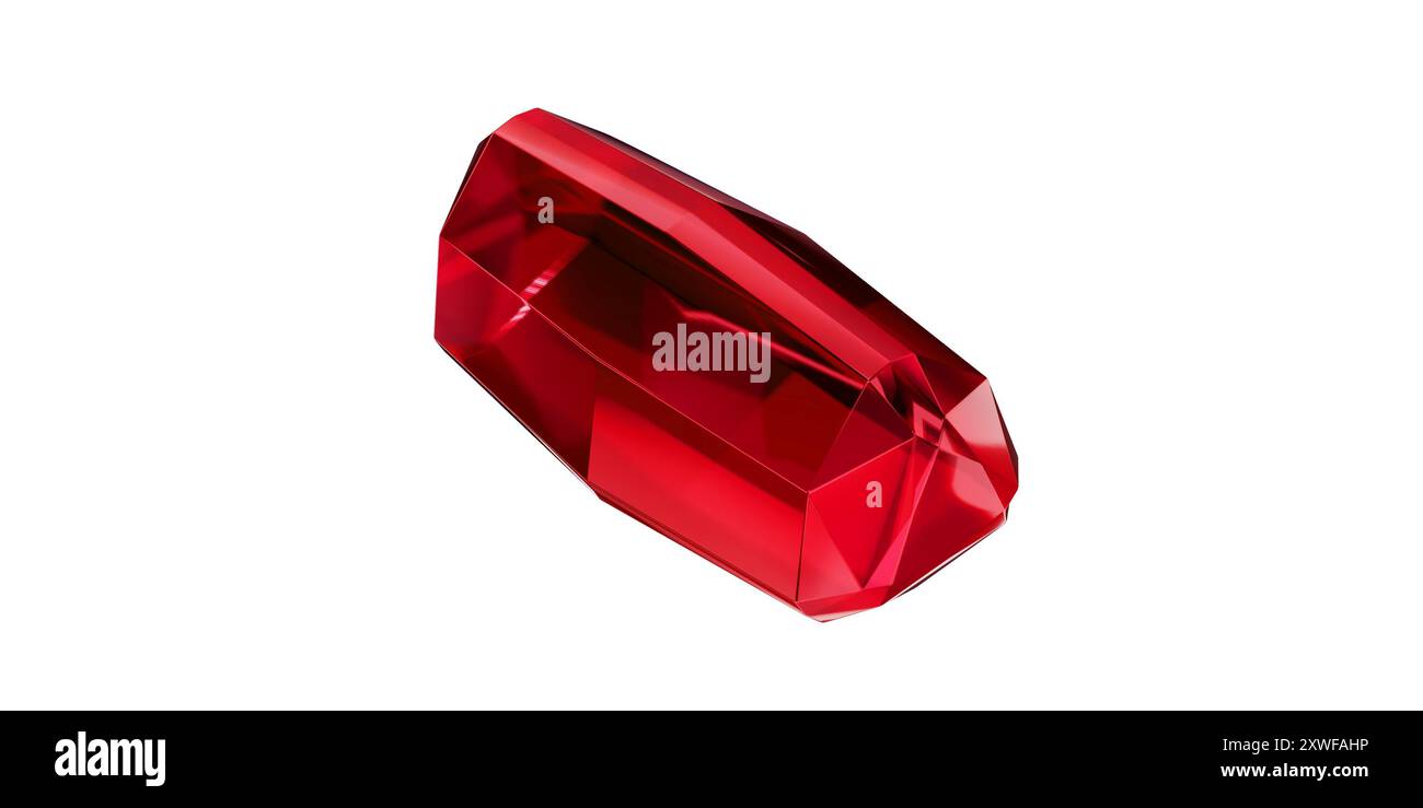 Ruby Gem sur fond transparent, diamant de pierre précieuse rouge isolé. Banque D'Images