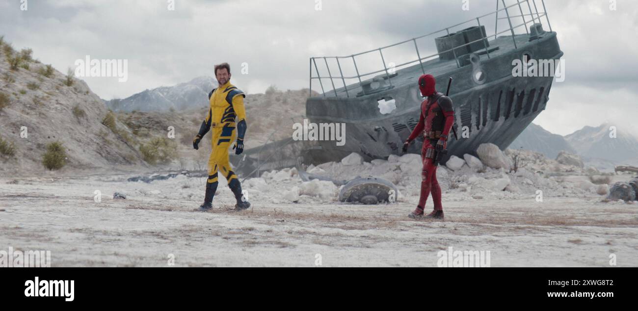 Deadpool & Wolverine (2024) réalisé par Shawn Levy et mettant en vedette Ryan Reynold dans le rôle du héros irresponsable Deadpool, changera-t-il l'histoire de la MCU avec Wolverine!? Publicité encore ***USAGE ÉDITORIAL SEULEMENT***. Crédit : BFA / Walt Disney Studios Banque D'Images