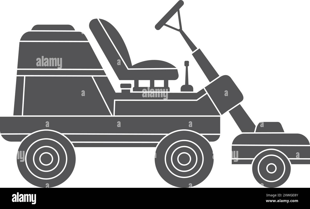 Icône noire de la tondeuse autoportée. Dispositif de coupe de pelouse isolé sur fond blanc Illustration de Vecteur