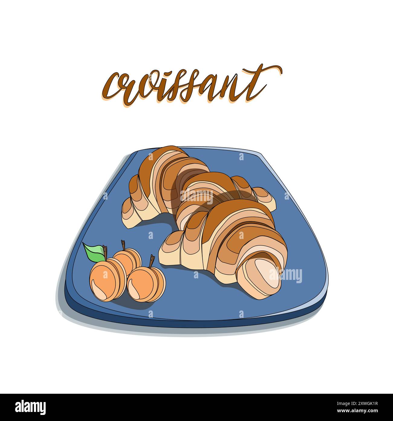 Croissants et abricots frais sur l'illustration vectorielle de l'assiette Illustration de Vecteur