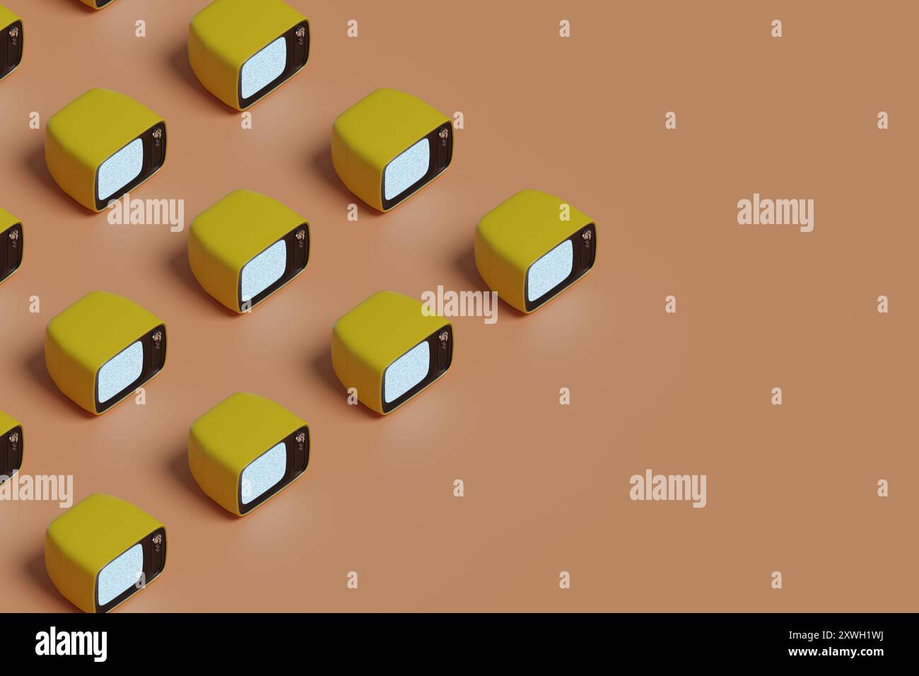 Ancien motif isométrique jaune du récepteur TV. illustration 3d. Banque D'Images