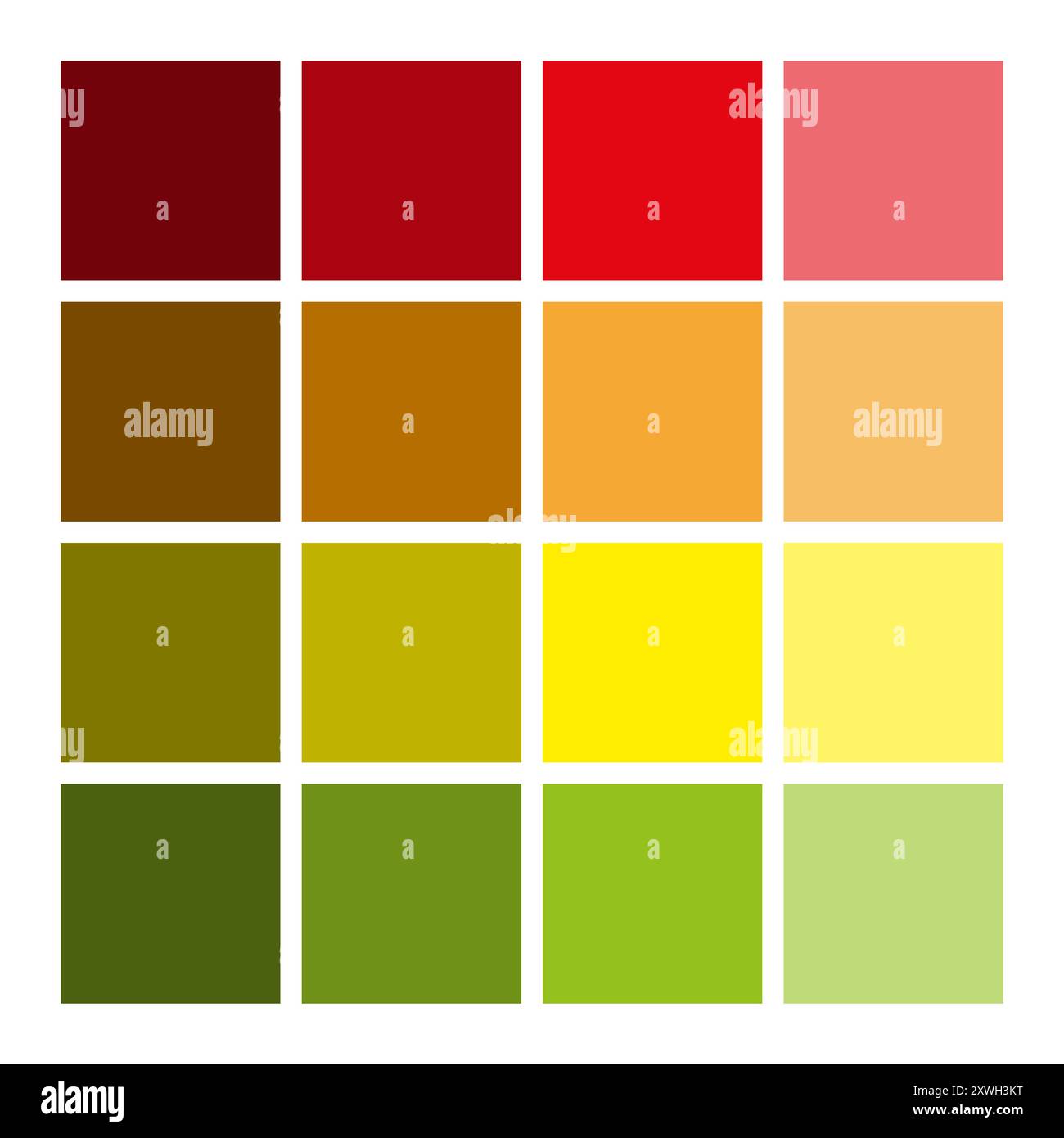 Grille de palette de couleurs. Nuances de rouge à vert. Transition chaud-froid. Disposition carrée simple. Illustration de Vecteur
