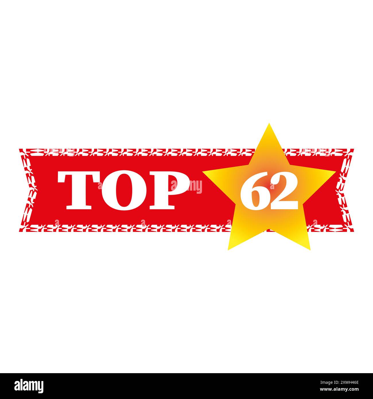 Bannière Top soixante-deux. Chiffre 62 en gras. Accent étoile jaune. Fond rouge. Illustration de Vecteur