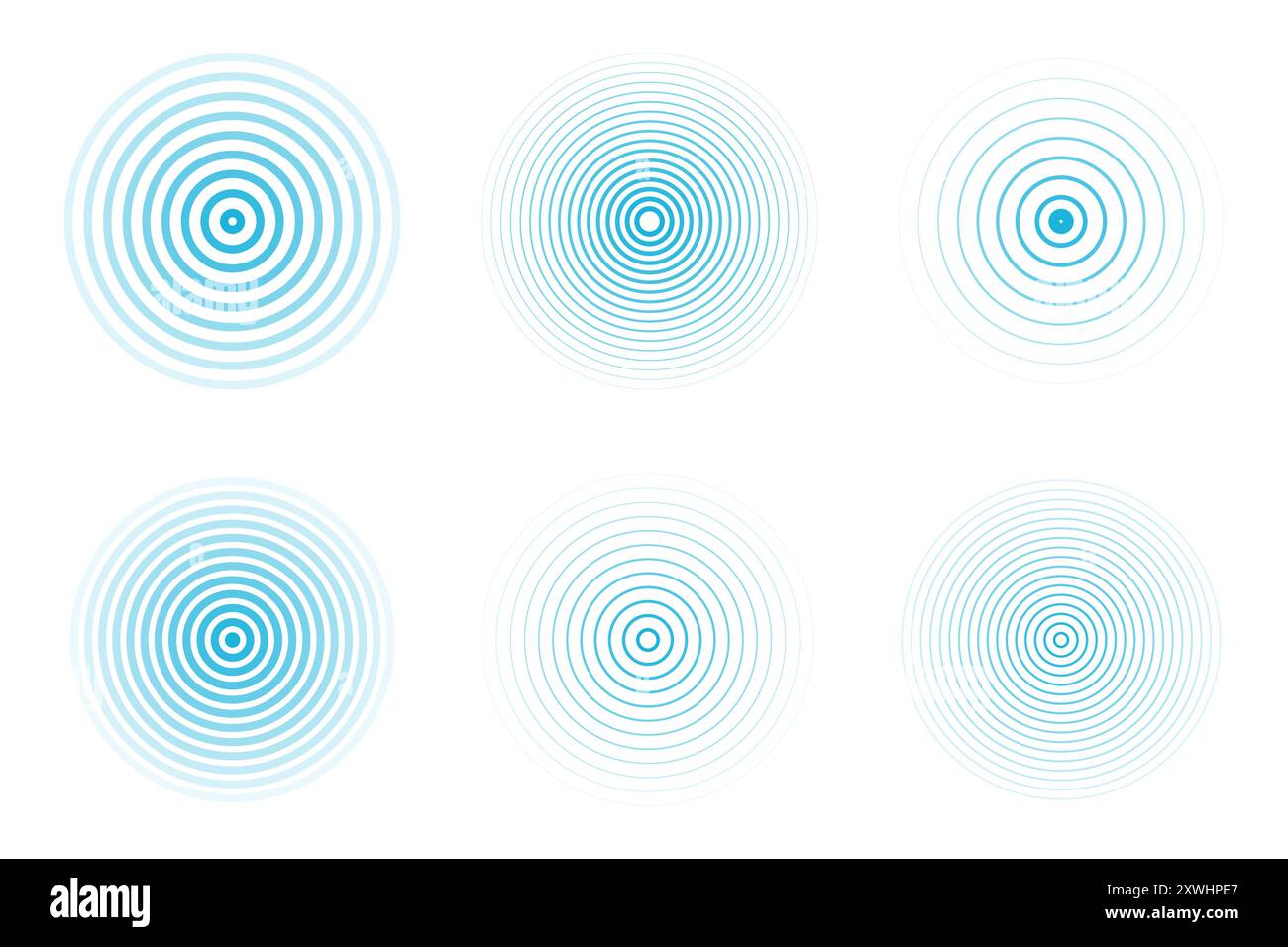 Cercles d'ondulation concentriques définis. Radar d'alerte sismique de tremblement de terre. Signal radial, onde sonar, anneaux d'onde sonore. effet tactile ou impulsion. Illustration vectorielle Illustration de Vecteur