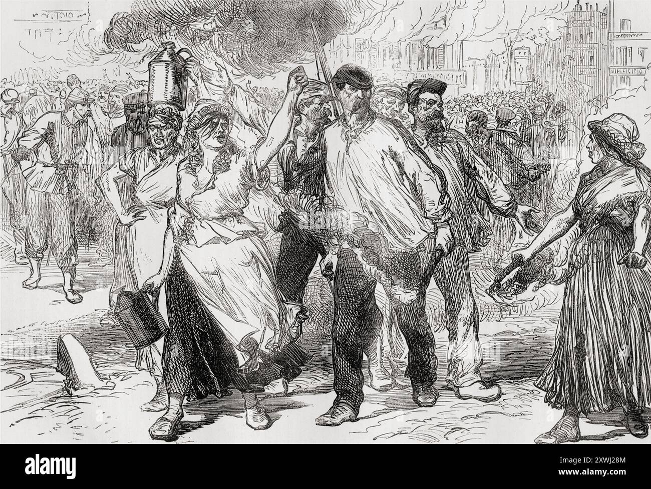 Insurgés ravageant les rues de Paris pendant la commune de Paris, 1871. Extrait de Cassell's Illustrated History of England, publié vers 1880. Banque D'Images