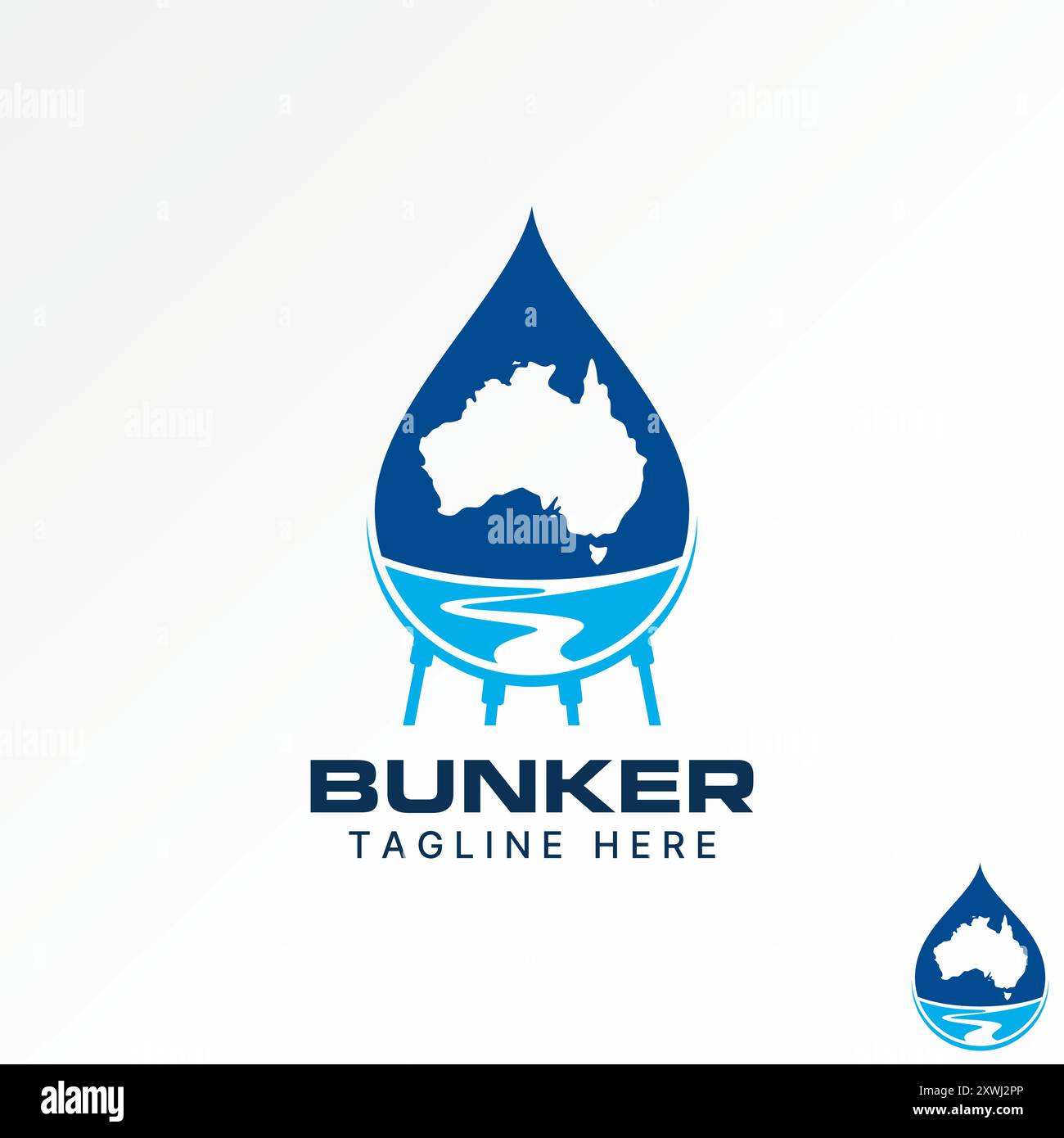 Conception de logo concept graphique abstrait créatif premium vecteur stock rivière goutte d'eau réservoir de stockage bunker australie cartes structure de propriété liée à la maison Illustration de Vecteur