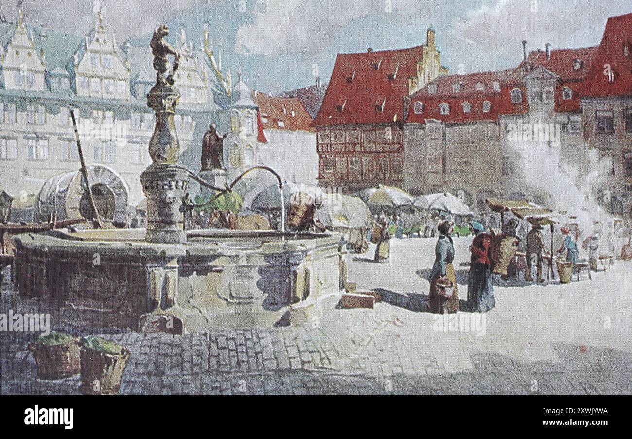 Reproduction historique, restaurée numériquement à partir d'un original du 19ème siècle, date d'enregistrement non indiquée, la place du marché en 1910, Cobourg, haute-Franconie, Bavière, Allemagne, Historisch, digital restaurierte Reproduktion von einer Vorlage aus dem 19. Jahrhundert, Der Marktplatz im Jahre 1910, Oberfranken, Bayern, Deutschland Banque D'Images