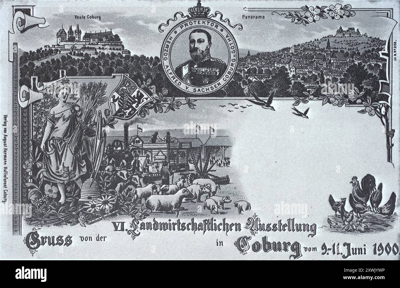 Historique, restauré numériquement reproduction d'un original du 19ème siècle, date d'enregistrement non indiquée, carte postale pour l'exposition agricole 1900 à Coburg, haute-Franconie, Bavière, Allemagne, Historisch, Digital restaurierte Reproduktion von einer Vorlage aus dem 19. Jahrhundert, date du record non indiquée, Postkarte zur Landwirtschaftlichen Ausstellung 1900 in Coburg, Oberfranken, Bayern, Deutschland Banque D'Images