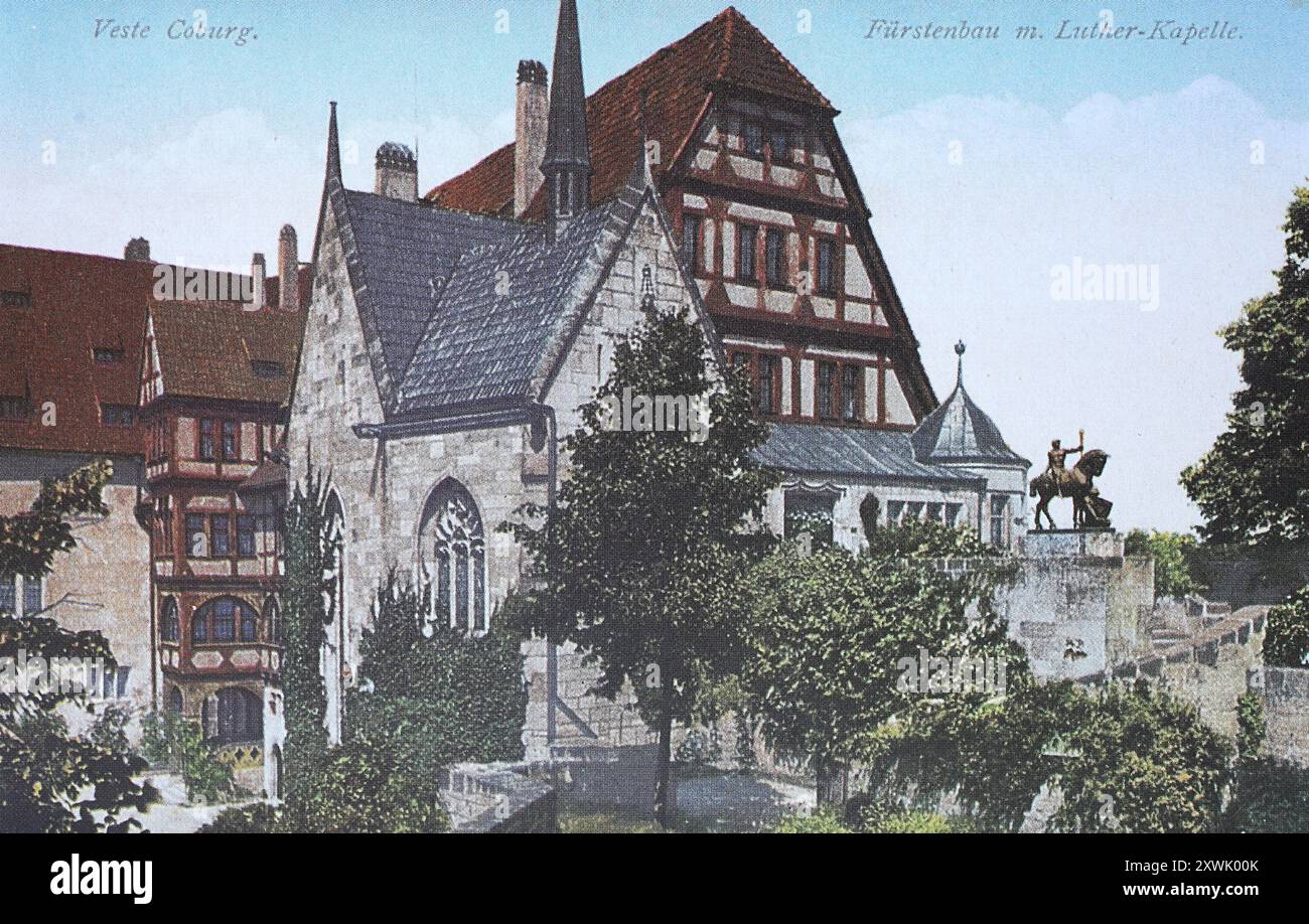 Reproduction historique, restaurée numériquement à partir d'un original du 19ème siècle, date d'enregistrement non indiquée, Fürstenbau zbd Luther Chapel vu du Hohe Bastei, après la rénovation en 1924, Cobourg, haute-Franconie, Bavière, Allemagne, Historisch, digital restaurierte Reproduktion von einer Vorlage aus dem 19. Jahrhundert, Fürstenbau zbd Lutherkapelle von der Hohen Bastei aus gesehen, nach der Renovierung 1924, Oberfranken, Bayern, Deutschland Banque D'Images