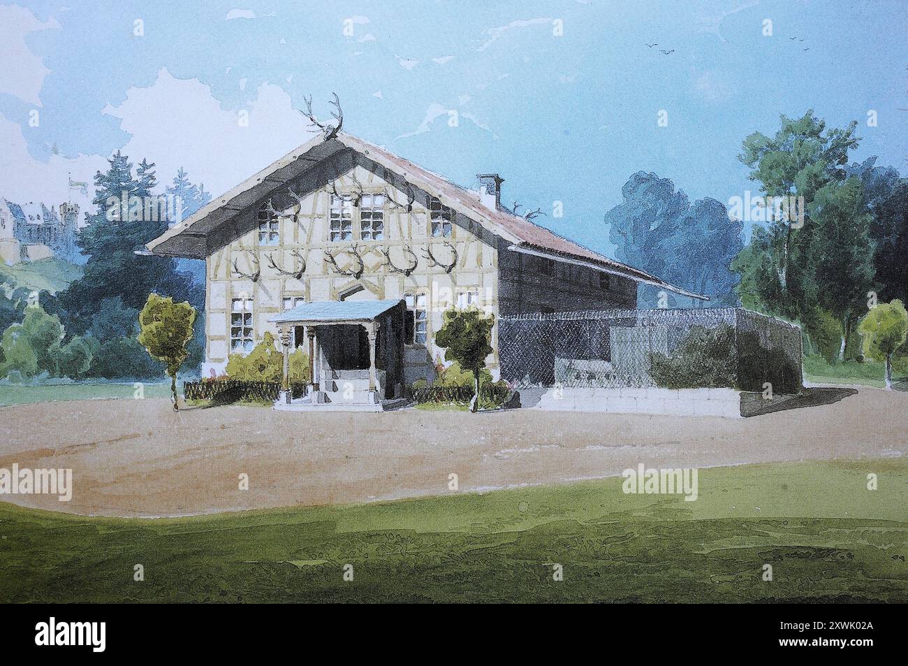 Historique, restauré numériquement reproduction d'un original du 19ème siècle, date d'enregistrement non indiquée, la Phéasanterie vers 1860, Château de Callenberg, Cobourg, haute-Franconie, Bavière, Allemagne, Historisch, digital restaurierte Reproduktion von einer Vorlage aus dem 19. Jahrhundert, Die Fasanerie um 1860, Schloß Callenberg, Oberfranken, Bayern, Deutschland Banque D'Images