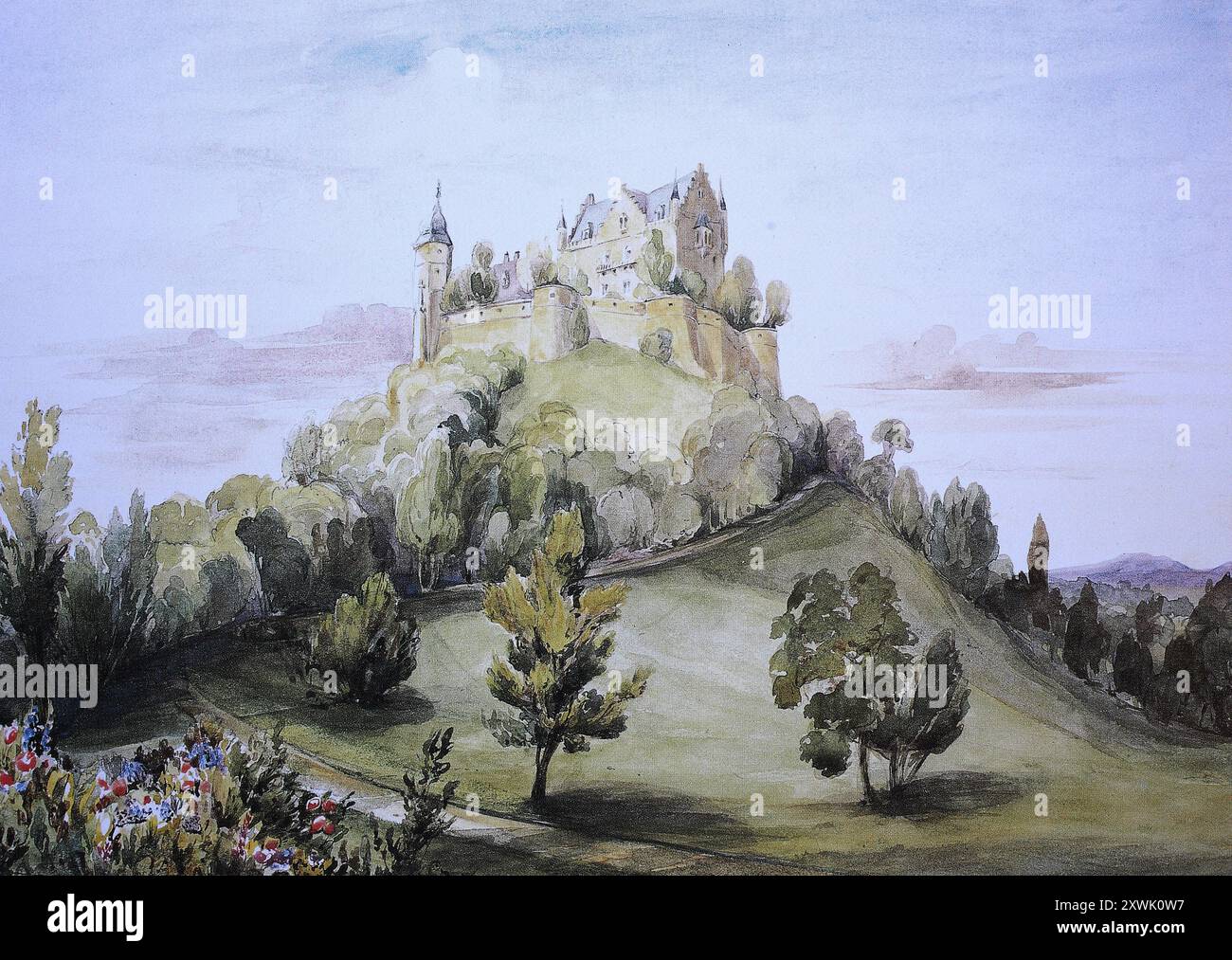 Reproduction historique, restaurée numériquement à partir d'un original du XIXe siècle, date d'enregistrement non indiquée, Château de Callenberg, 1845, Cobourg, haute-Franconie, Bavière, Allemagne, Historisch, digital restaurierte Reproduktion von einer Vorlage aus dem 19. Jahrhundert, Schloß Callenberg, Oberfranken, Bayern, Deutschland Banque D'Images