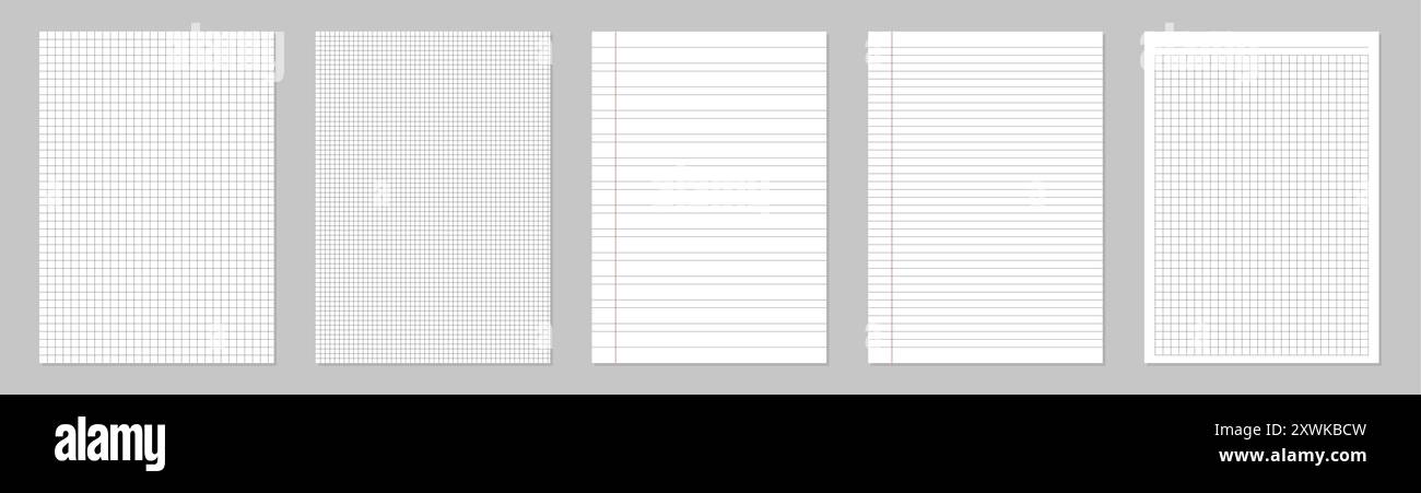 Illustration vectorielle créative de feuilles blanches de papier carrées et lignées réalistes isolées sur fond transparent. Lignes de dessin artistique, page de grille eps 10 Illustration de Vecteur