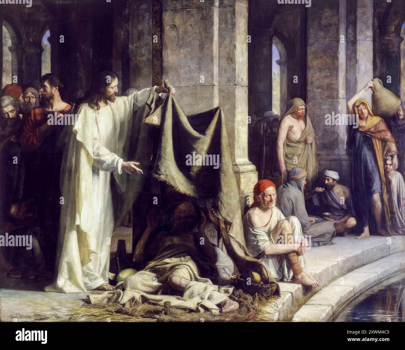 Carl Bloch, Christ Healing at the Pool of Bethesda, peinture avant 1890 Banque D'Images