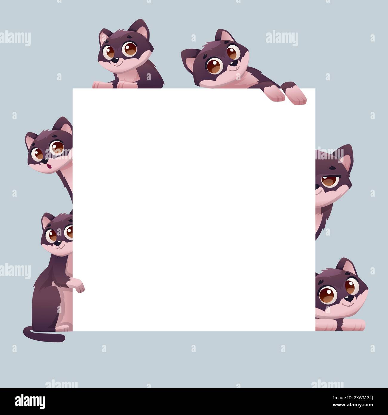 les chats font attention. bannière vide avec des chats drôles autour du modèle vectoriel pour la place pour le texte personnel Illustration de Vecteur