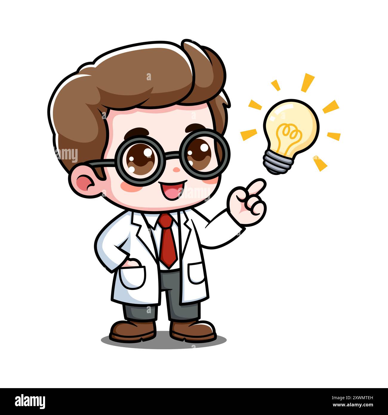 Personnage de dessin animé scientifique mignon avec ampoule Illustration de Vecteur