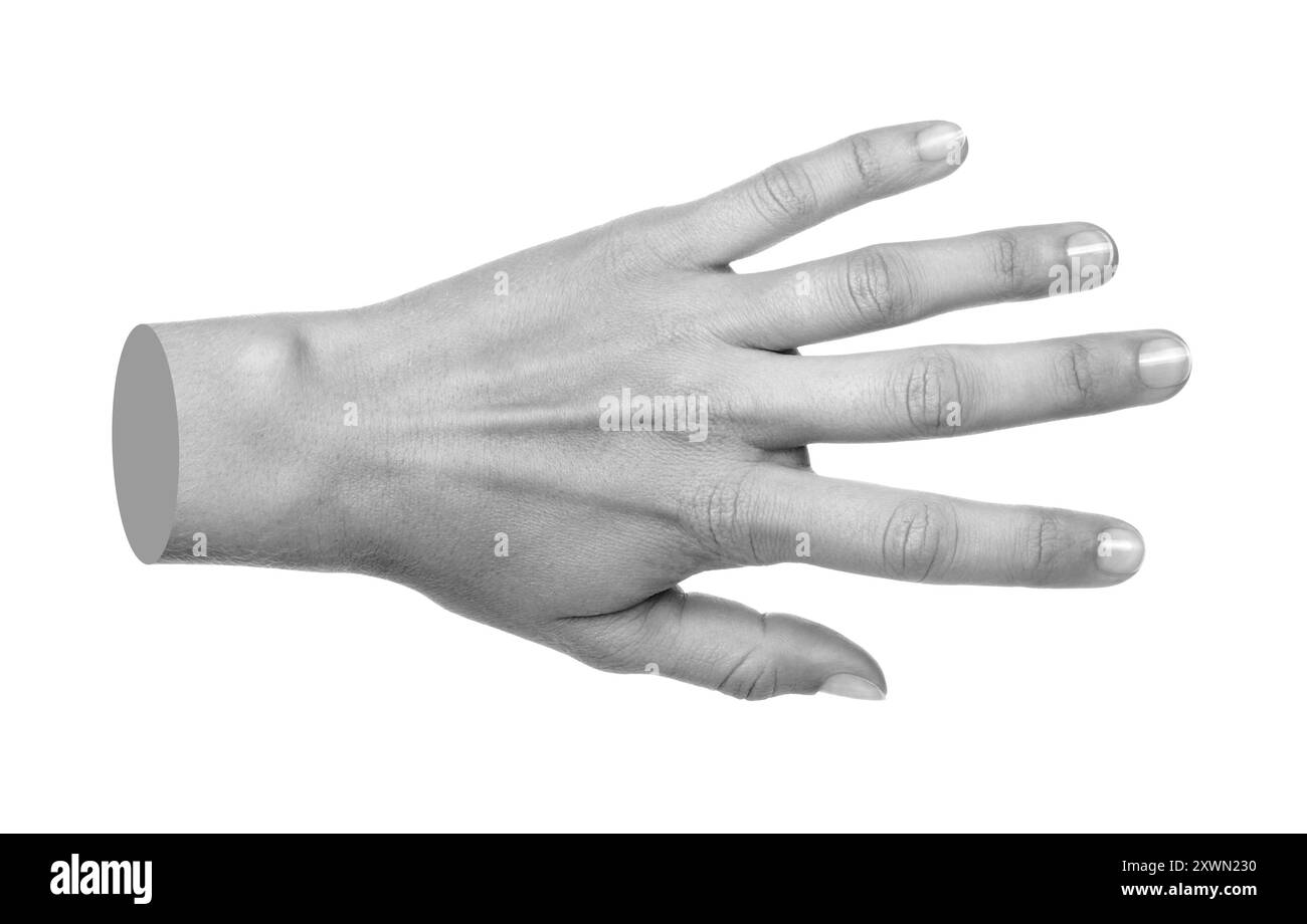 La main montre le geste isolé sur un fond transparent. Art contemporain Banque D'Images