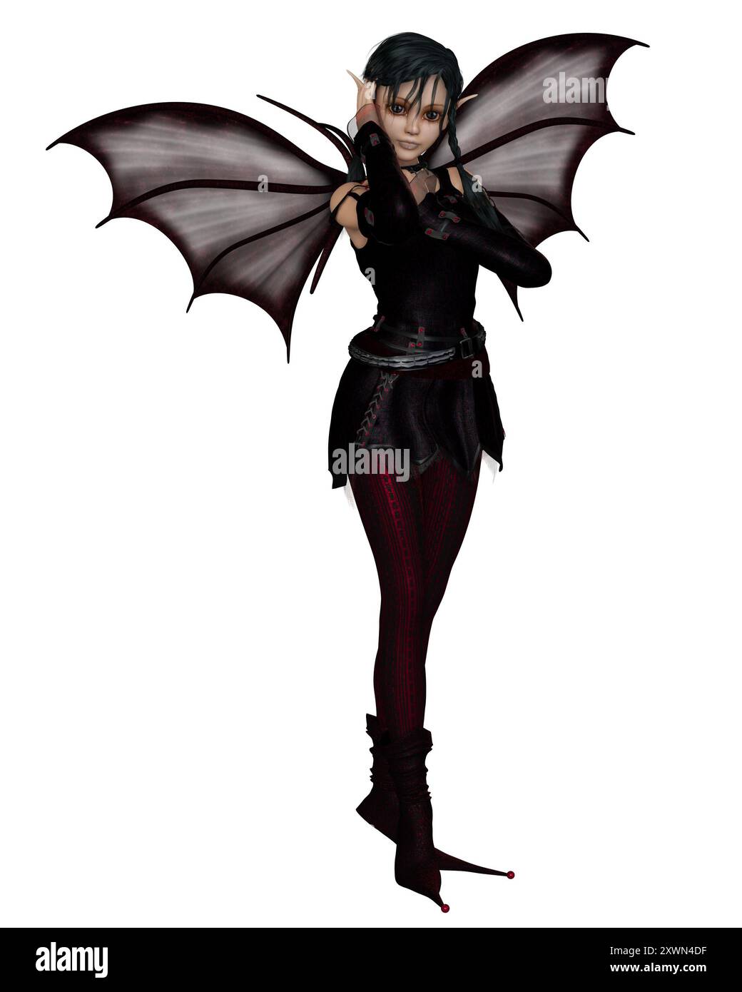 Fée gothique d'Halloween avec pigtails noirs Banque D'Images