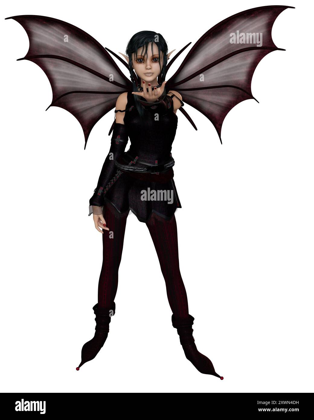 Fée gothique d'Halloween avec pigtails noirs - main tendue Banque D'Images