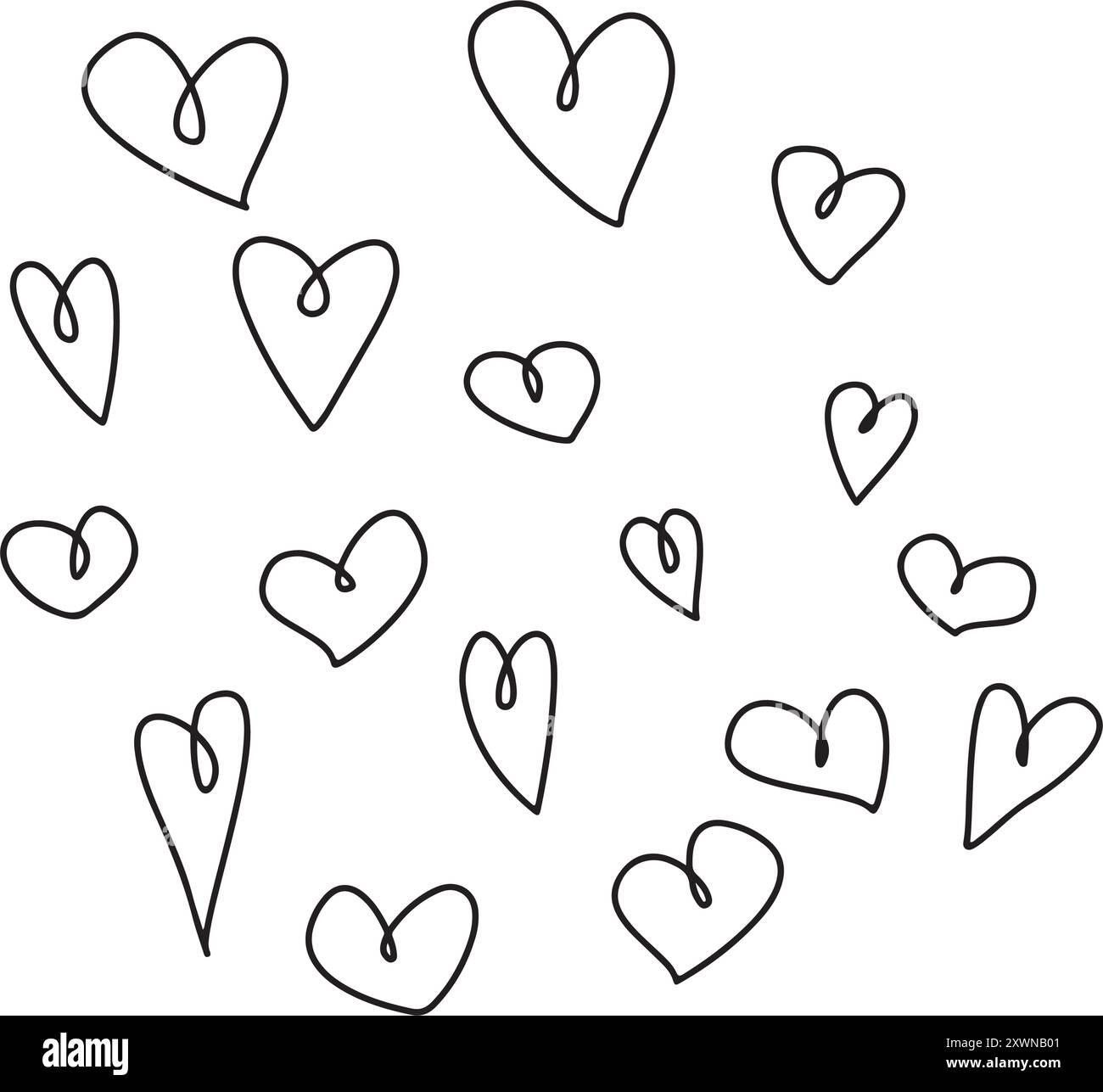 Ensemble coeur ligne noire dessiné à la main, Saint-Valentin. Illustration de Vecteur