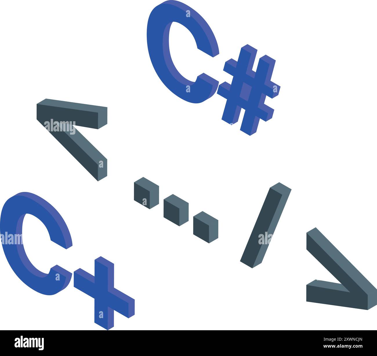 illustration de rendu 3d de c sharp, c plus plus et d'autres signes de langage de programmation flottant dans l'espace numérique Illustration de Vecteur